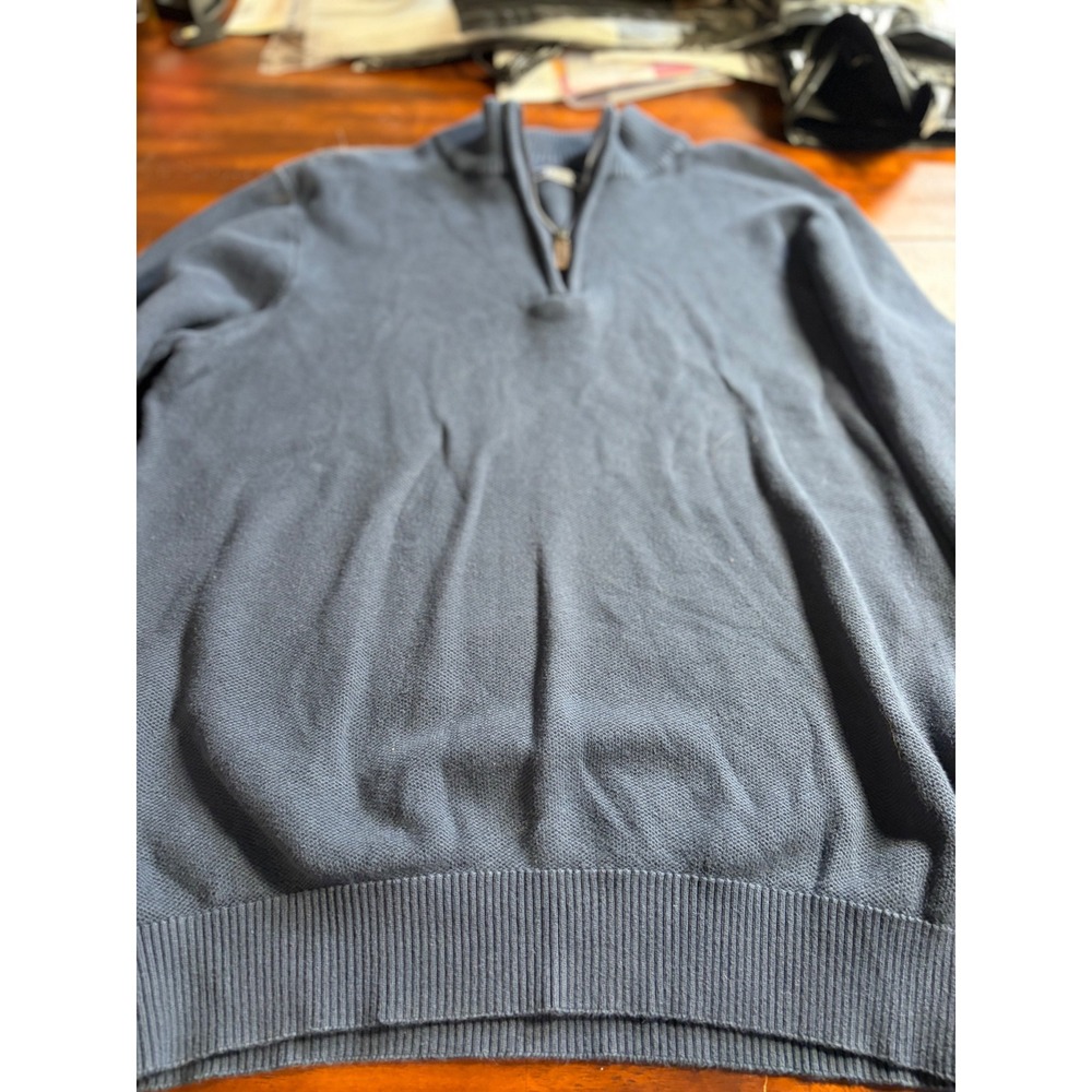 IZOD Mens XL Navy Blue Quarter Zip Pullover Sweater Cotton Blend Knit